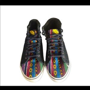 Vans Unisex Black Aztec Print High Top Skater Shoes M 7 Wo 8.5